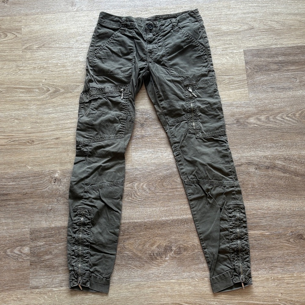 J Brand “Houlihan” Olive Cargo Pants with Zipper Details